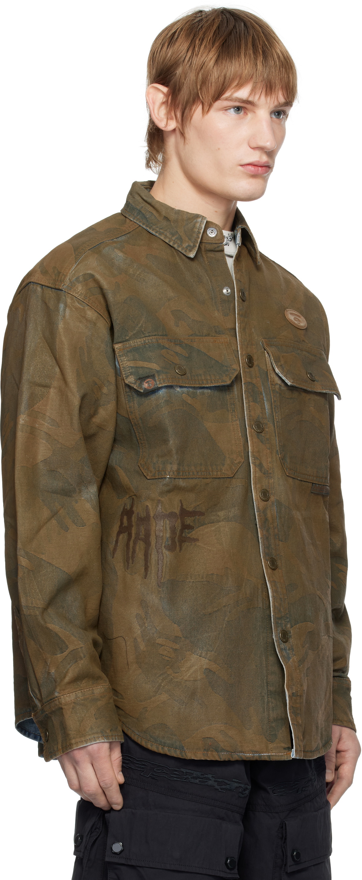 AAPE by A Bathing Ape Brown Moonface Logo Camo Long Sleeve Shirt AAPE ...