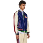 Gucci Blue and Beige Leather Bomber Jacket