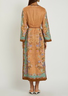 Zimmermann Indra Belted Printed Linen Midi Tunic Dress Tan