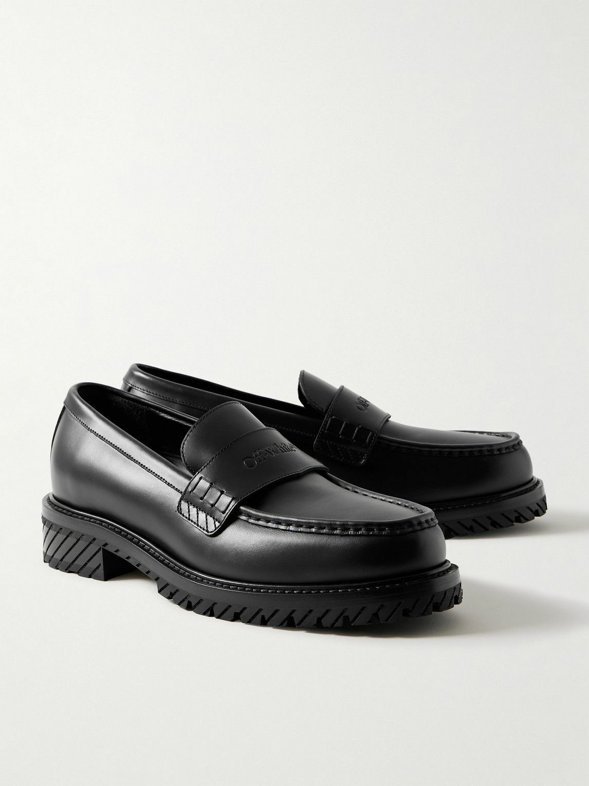 Off-White - Military Logo-Debossed Leather Penny Loafers  display picture 1