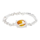 SWEETLIMEJUICE SSENSE Exclusive Silver and Yellow Denim Oval Crucifix Heavy Bracelet