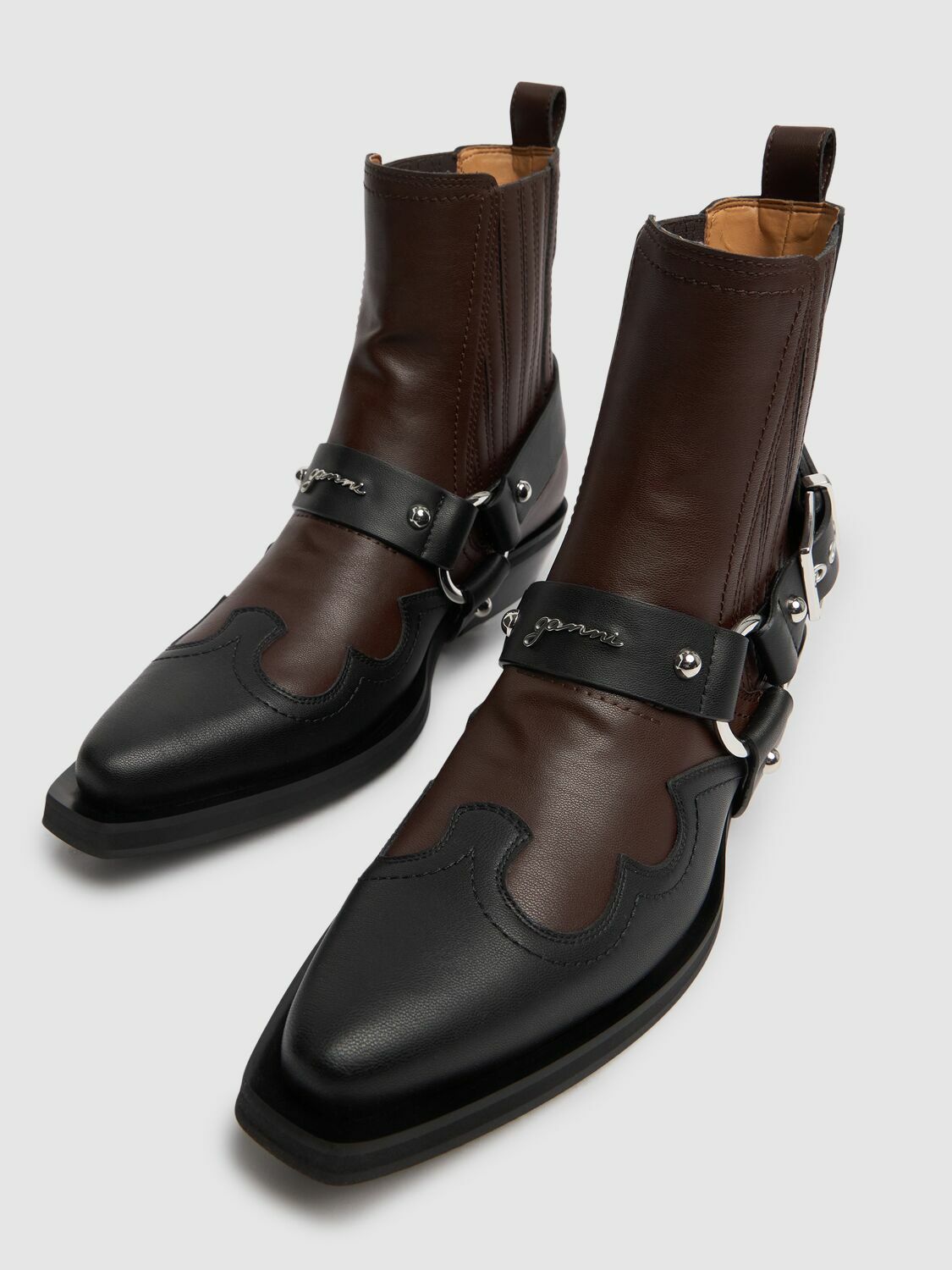【関税＆送料込み】Ganni 'Western' Black Recycled Leather B Leather western boots Ganni Black size 4 UK in Leather