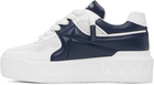 Valentino Garavani White & Navy Low-Top One Stud XL Sneakers