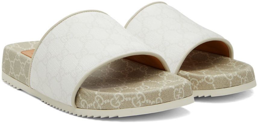Gucci White and Tan Slide Sandals GUCCI Malaga Kid Off White Horsebit Fringe Leather Slide  main image 4