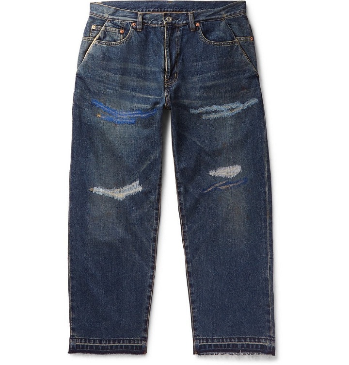 Photo: Beams - Embroidered Distressed Denim Jeans - Men - Indigo