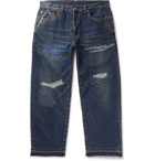 Beams - Embroidered Distressed Denim Jeans - Men - Indigo