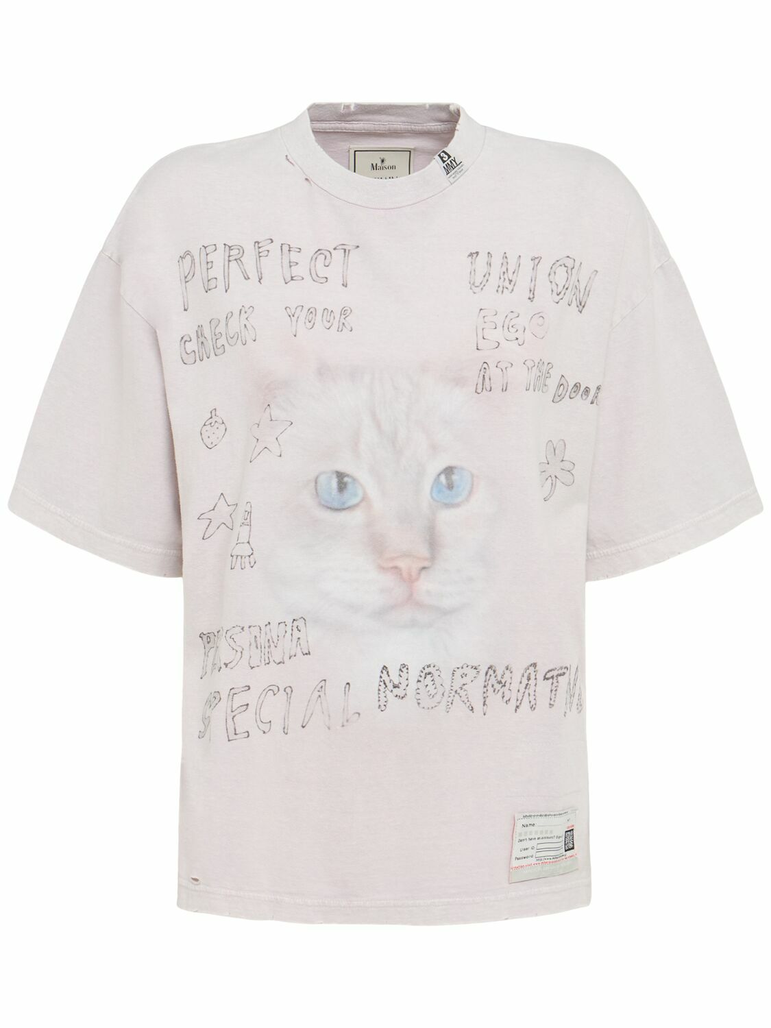 MIHARA YASUHIRO Cat Bleached Cotton T-shirt Maison MIHARA
