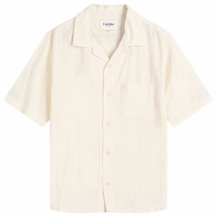 Photo: Corridor Men's Striped Seersucker Short Sleeve Shirt in White