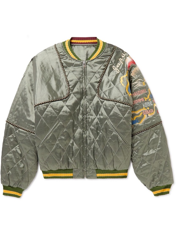 Photo: KAPITAL - Convertible Embroidered Quilted Satin Bomber Jacket - Gray