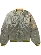 KAPITAL - Convertible Embroidered Quilted Satin Bomber Jacket - Gray