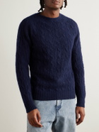 Drake's - Cable-Knit Brushed Shetland Wool Sweater - Blue