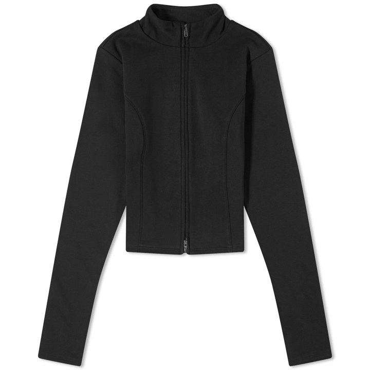 Photo: Good American Women's Compression Terry Mock Zip Top in Black