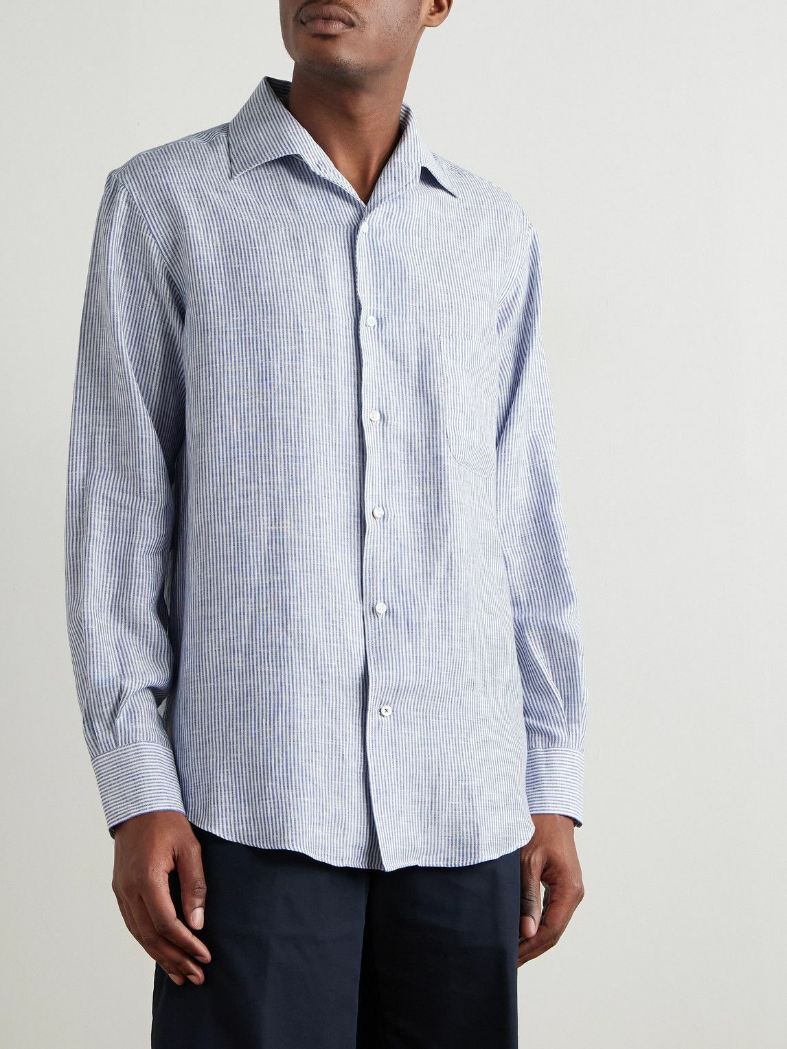 Loro Piana - André Striped Linen Shirt - Blue