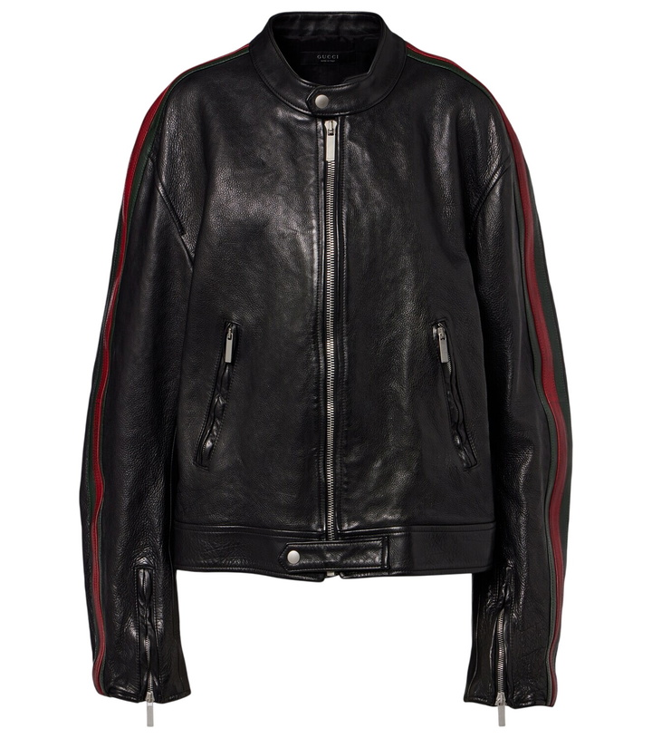 Photo: Gucci Web Stripe leather biker jacket