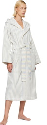 Tekla White & Blue Terry Hooded Bathrobe