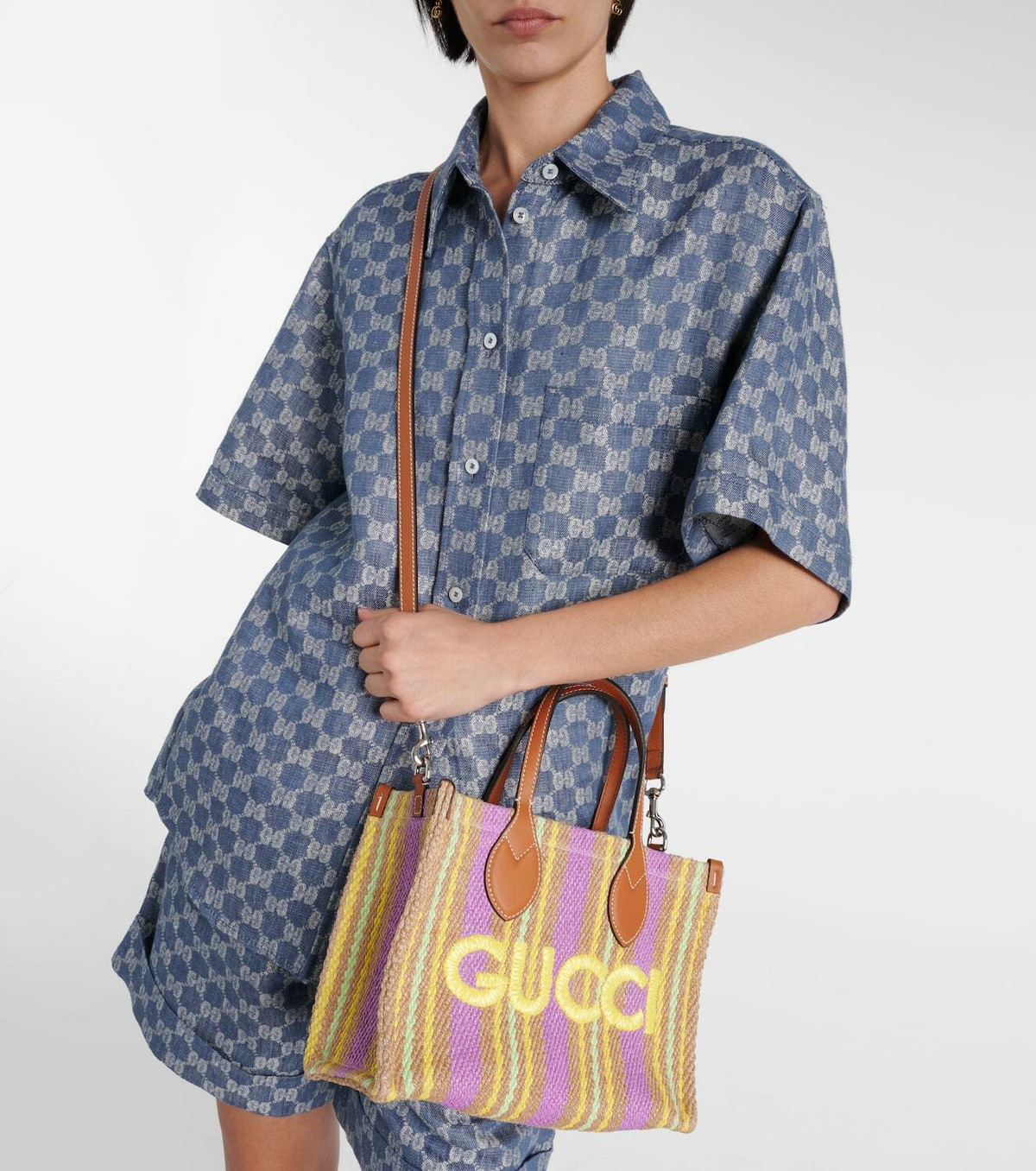 Gucci Gucci Summer Small leather-trimmed tote bag Gucci