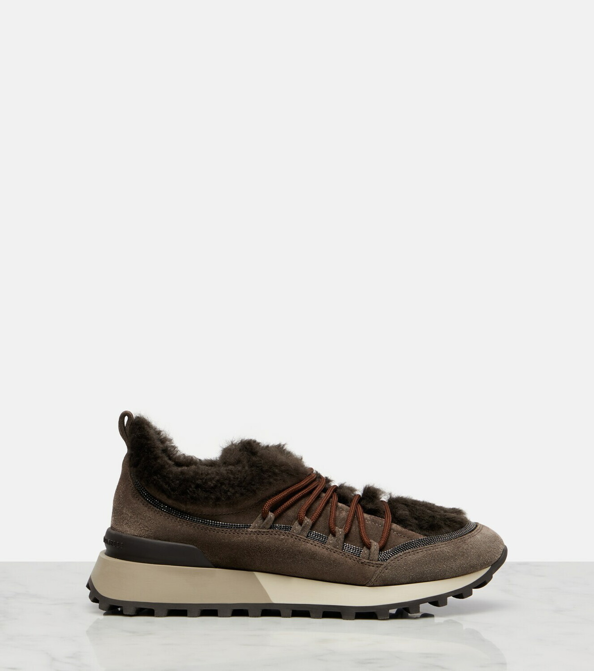 Brunello Cucinelli Shearling-lined suede low-top sneakers