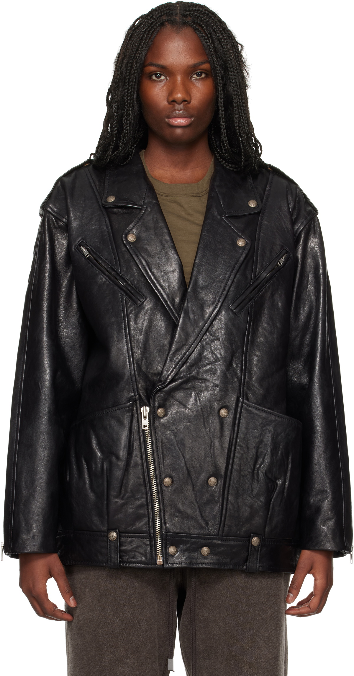 ジャケット・アウター R13 R13 Black Leather Motorcycle Jacket R13