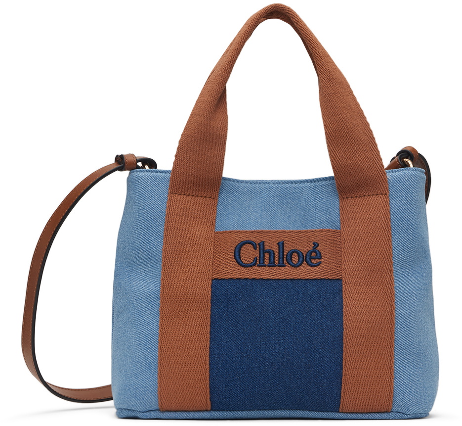Chloé Kids Blue Embroidered Denim Bag