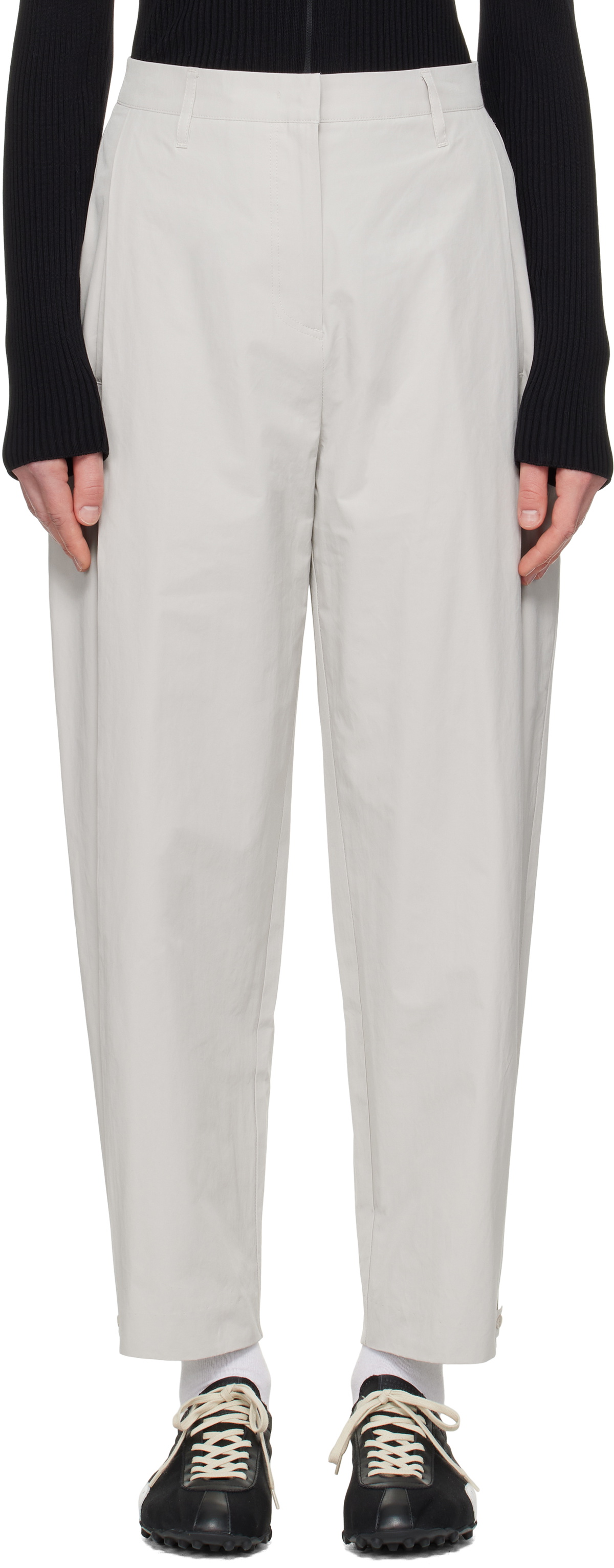 AMOMENTO Gray Button Garconne Trousers