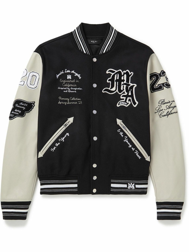 Photo: AMIRI - Appliquéd Embroidered Wool-Blend and Leather Bomber Jacket - Black
