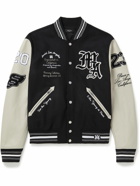 AMIRI - Appliquéd Embroidered Wool-Blend and Leather Bomber Jacket - Black