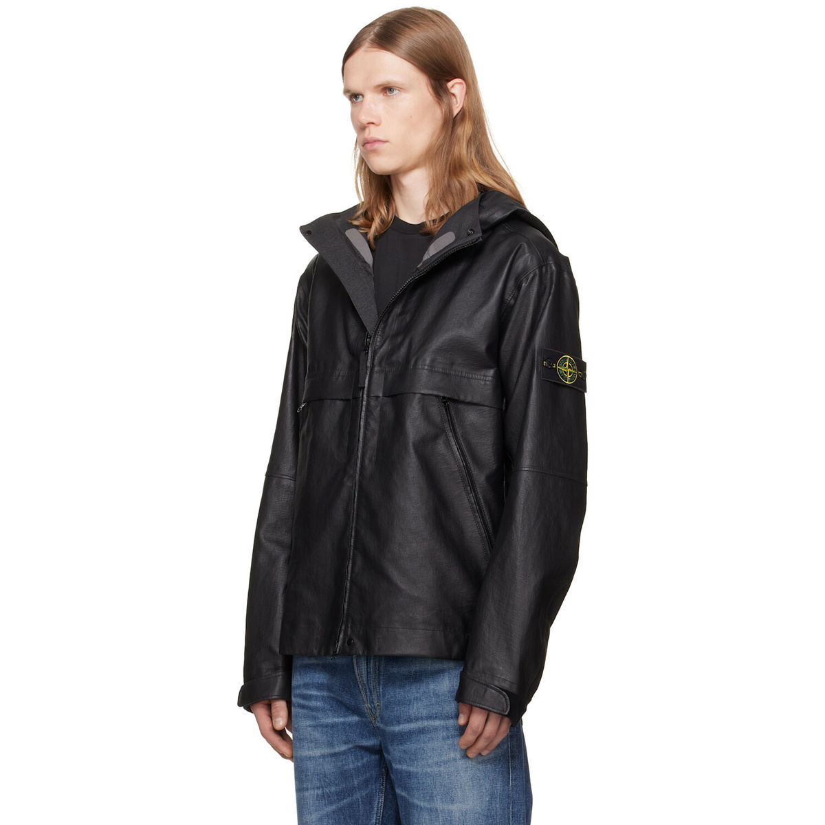 Stone Island Black 0100001 Organza Leather Jacket