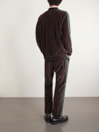 Needles - Logo-Embroidered Striped Cotton-Blend Velour Track Jacket - Brown