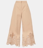 Elie Saab Embroidered gabardine cropped wide-leg pants