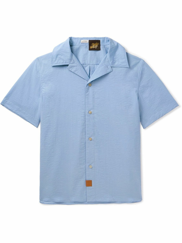 Photo: Loewe - Paula's Ibiza Pleated Leather-Trimmed Cotton-Blend Shirt - Blue