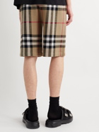 Burberry - Straight-Leg Checked Birdseye Silk and Wool-Blend Drawstring Shorts - Neutrals