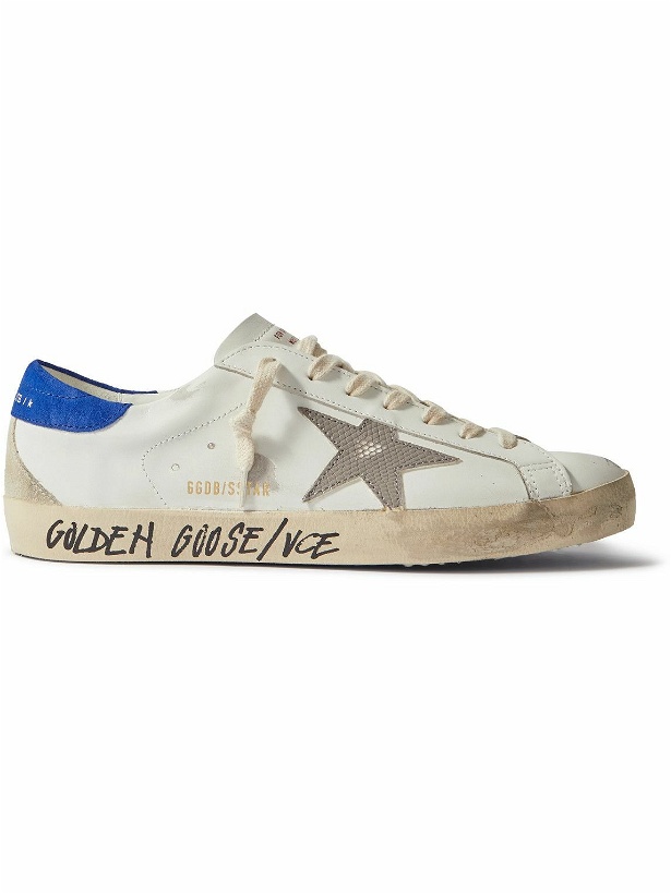 Photo: Golden Goose - Super-Star Distressed Printed Suede-Trimmed Leather Sneakers - White
