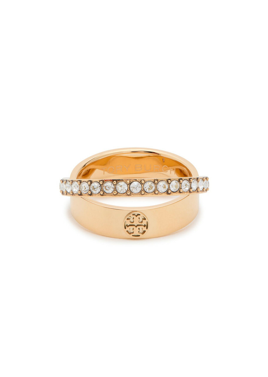 Tory Burch Icon Double Pavé 18kt Gold-plated Ring