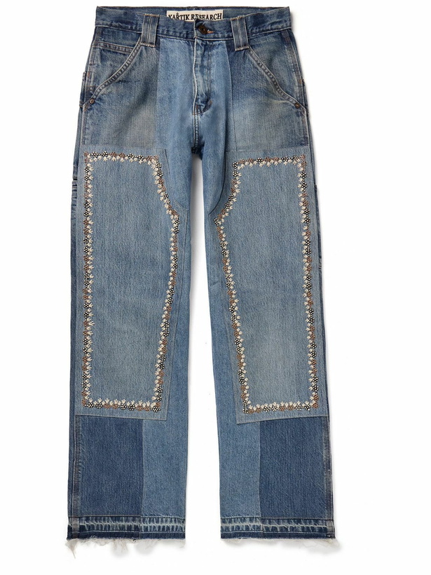 Photo: Kartik Research - Straight-Leg Patchwork Embellished Upcycled Jeans - Blue