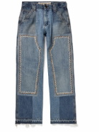 Kartik Research - Straight-Leg Patchwork Embellished Upcycled Jeans - Blue