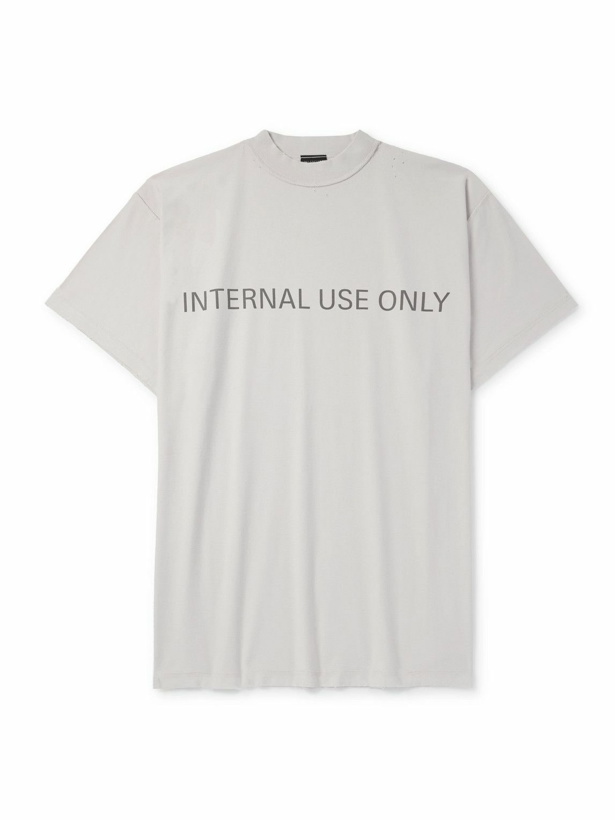 Photo: Balenciaga - Inside Out Oversized Distressed Logo-Print Cotton-Jersey T-Shirt - Neutrals