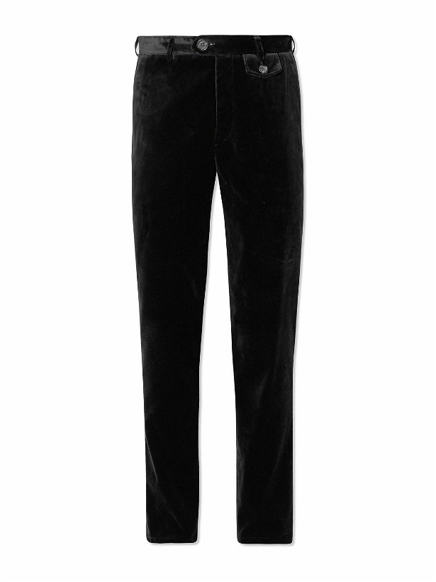 Photo: Oliver Spencer - Fishtail Slim-Fit Cotton-Velvet Suit Trousers - Black