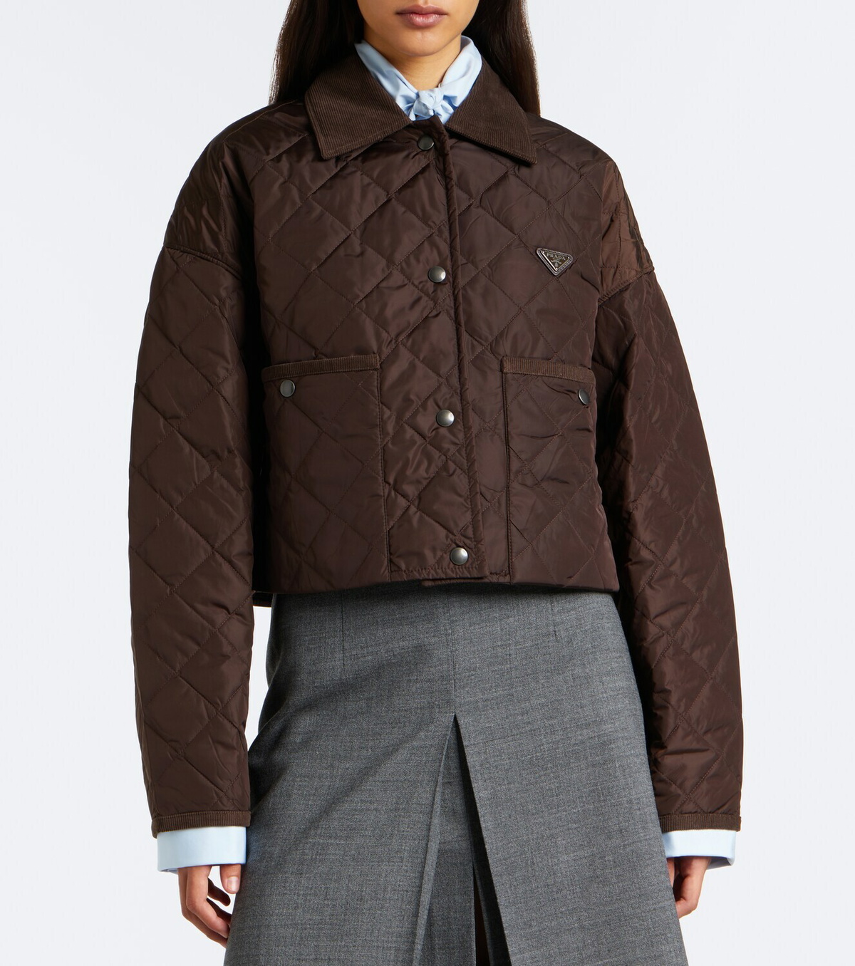 Prada Re-Nylon corduroy-trimmed cropped jacket