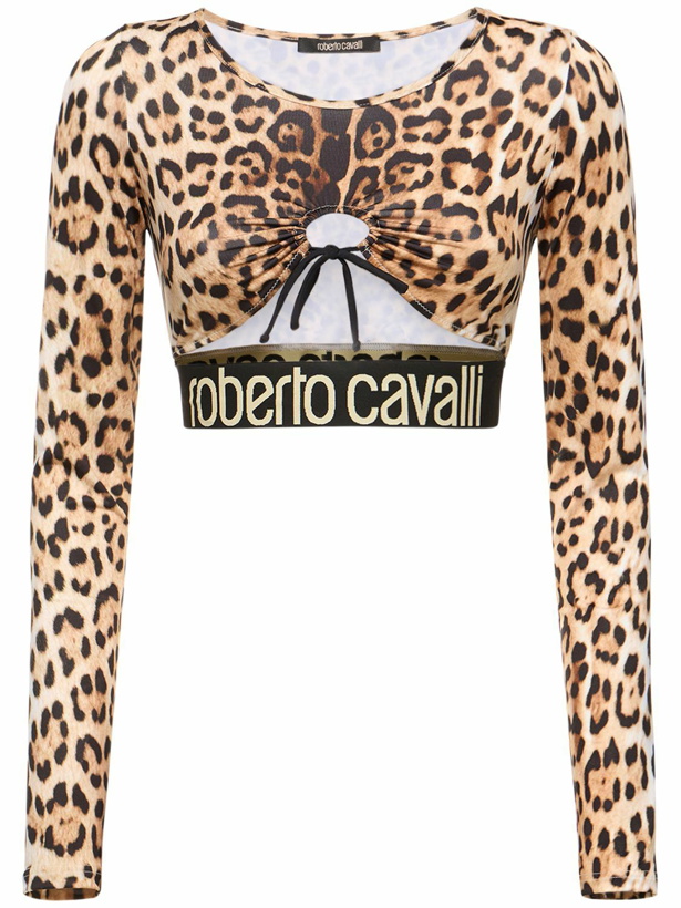 Photo: ROBERTO CAVALLI Jaguar Printed Long Sleeve Crop Top