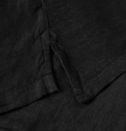 120% - Linen Henley T-Shirt - Black