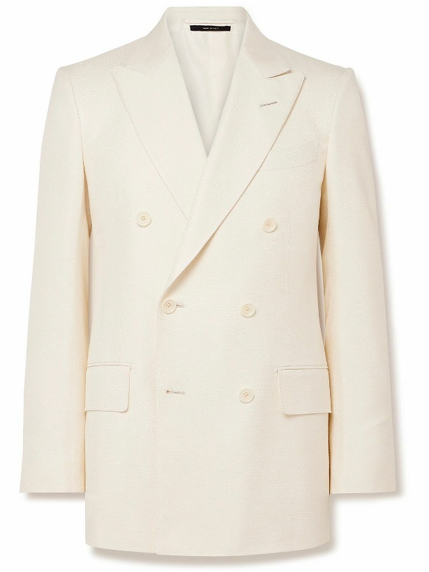 Photo: TOM FORD - Atticus Double-Breasted Silk-Canvas Suit Jacket - Neutrals