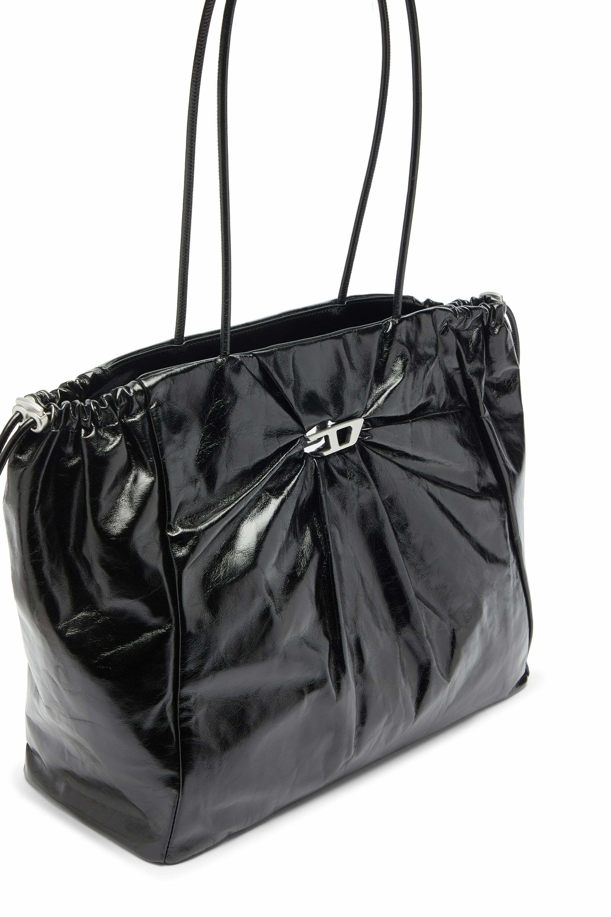 Diesel Scrunch-D - Tote bag in shiny wrinkled leather - Shopping Bags Womens in Black