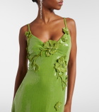 Oscar de la Renta Floral-appliqué sequined jersey gown