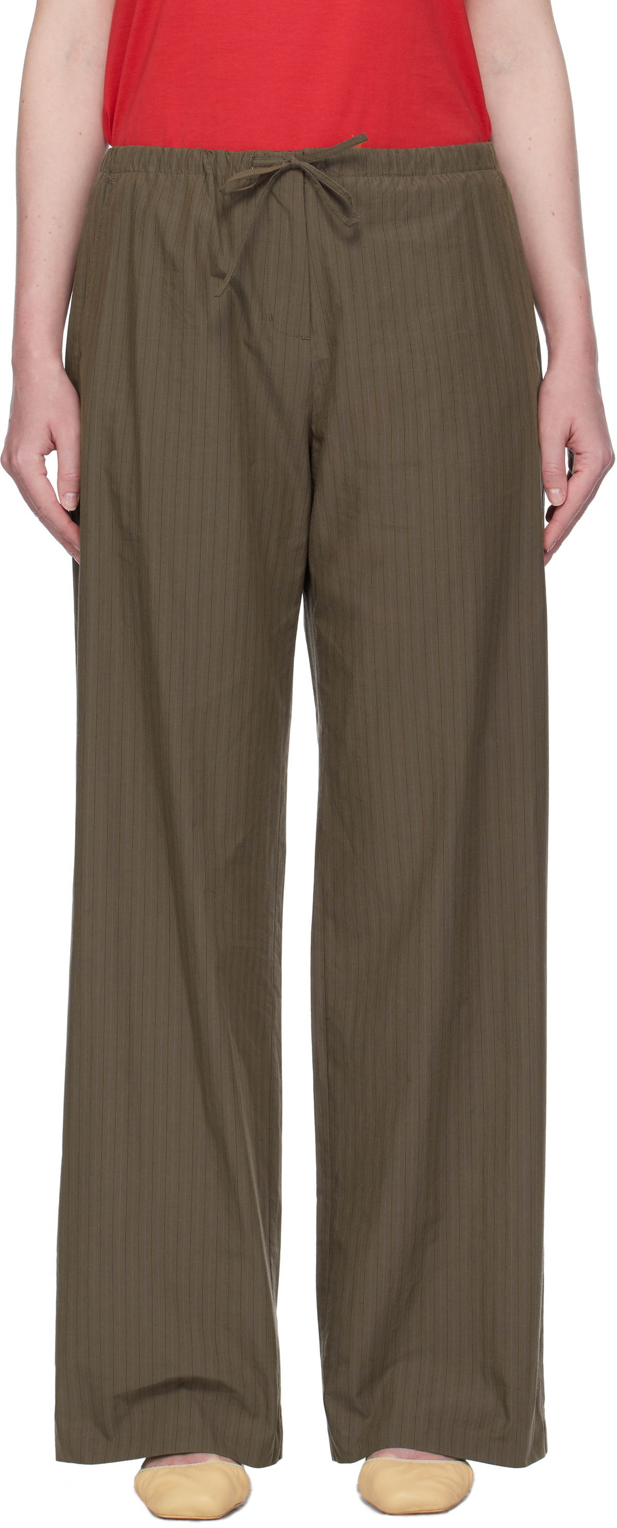 AMOMENTO Brown Stripe Banding Lounge Pants