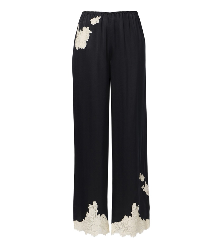 Photo: Dôen Lavon lace-trimmed silk satin wide-leg pants
