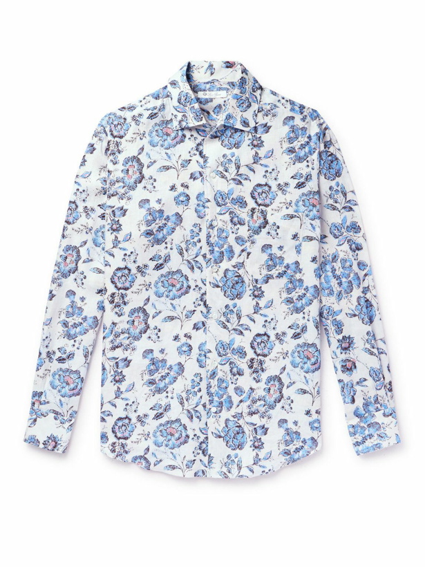 Photo: Loro Piana - André Floral-Print Cashmere and Silk-Blend Shirt - Blue