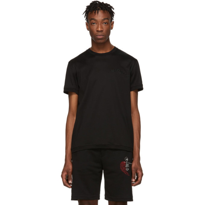 Photo: Alexander McQueen Black Embroidered Logo T-Shirt