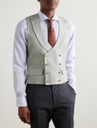 Favourbrook - Randwick Slim-Fit Double-Breasted Herringbone Linen and Silk-Blend and Satin Waistcoat - Green