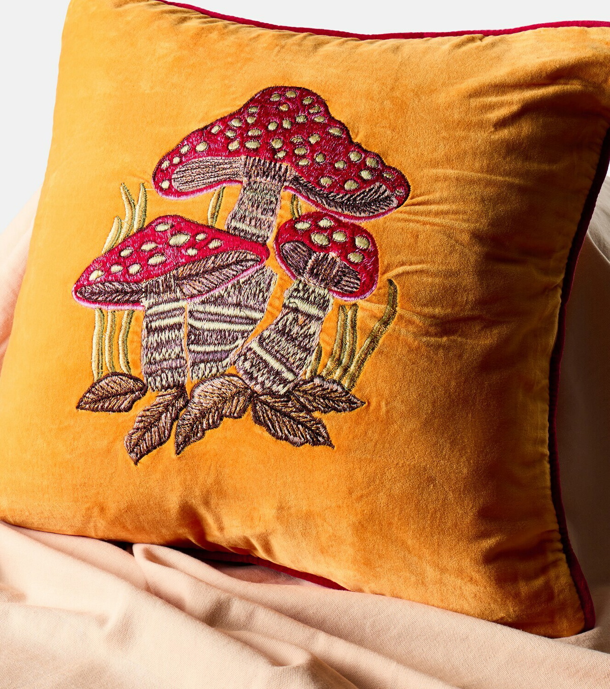 Les-Ottomans Embroidered coton velvet cushion