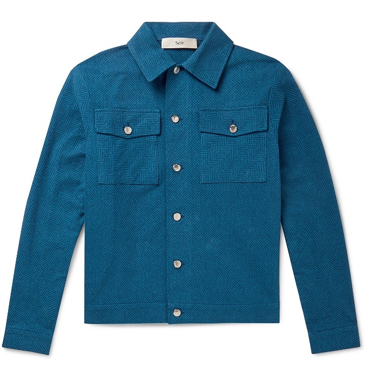 Photo: Séfr - Eric Herringbone Brushed-Cotton Shirt Jacket - Blue